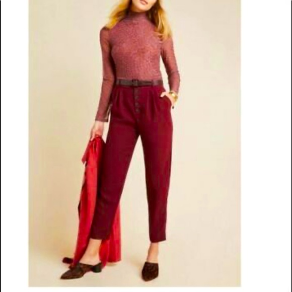 Anthropologie Pants - Anthropologie Sasha Button-Fly Tapered Trousers Wine Red size 2
